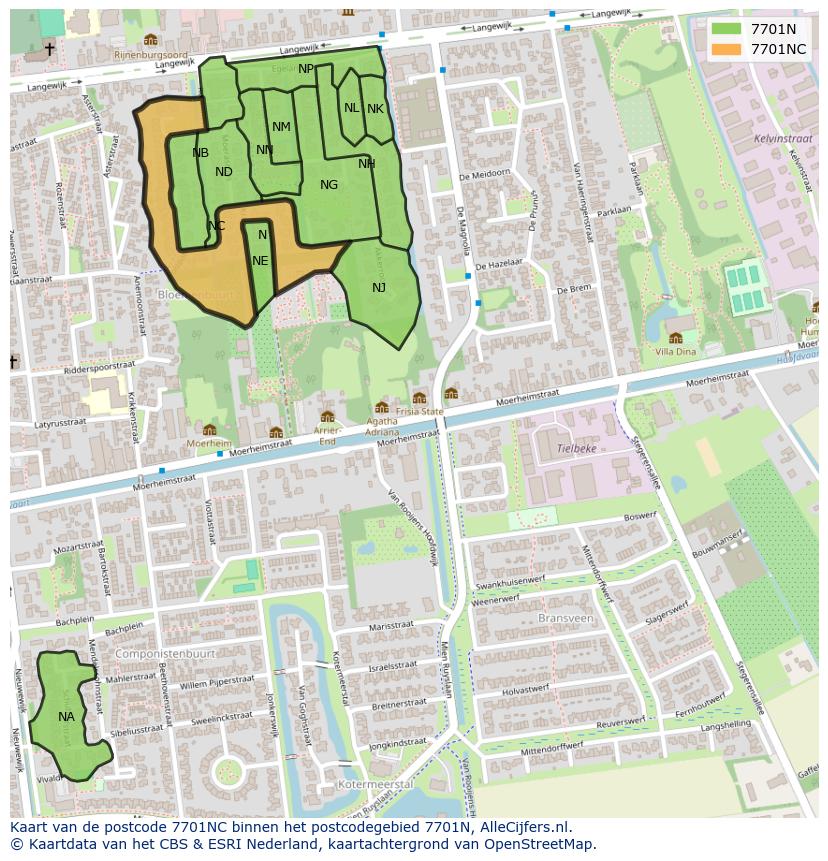 Afbeelding van het postcodegebied 7701 NC op de kaart.