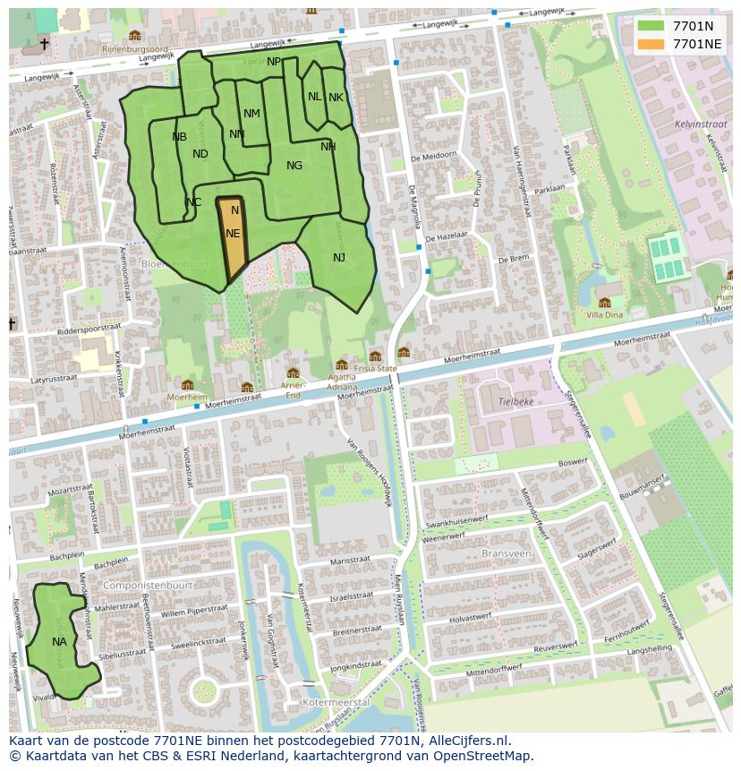 Afbeelding van het postcodegebied 7701 NE op de kaart.