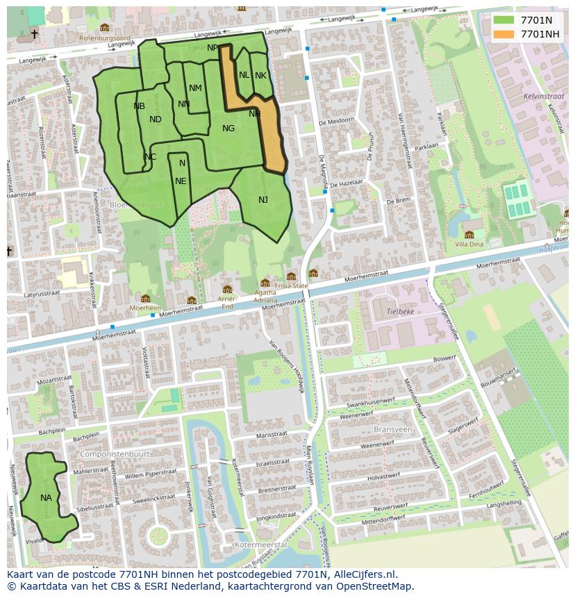 Afbeelding van het postcodegebied 7701 NH op de kaart.