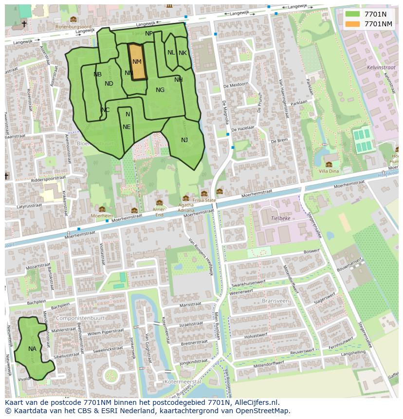 Afbeelding van het postcodegebied 7701 NM op de kaart.