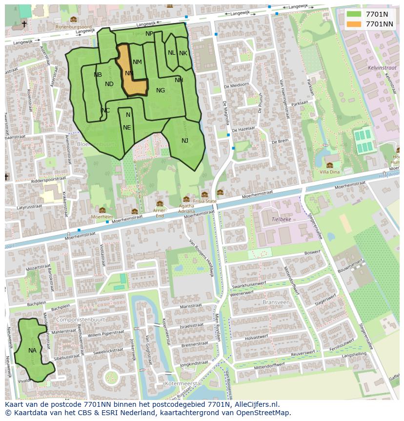 Afbeelding van het postcodegebied 7701 NN op de kaart.