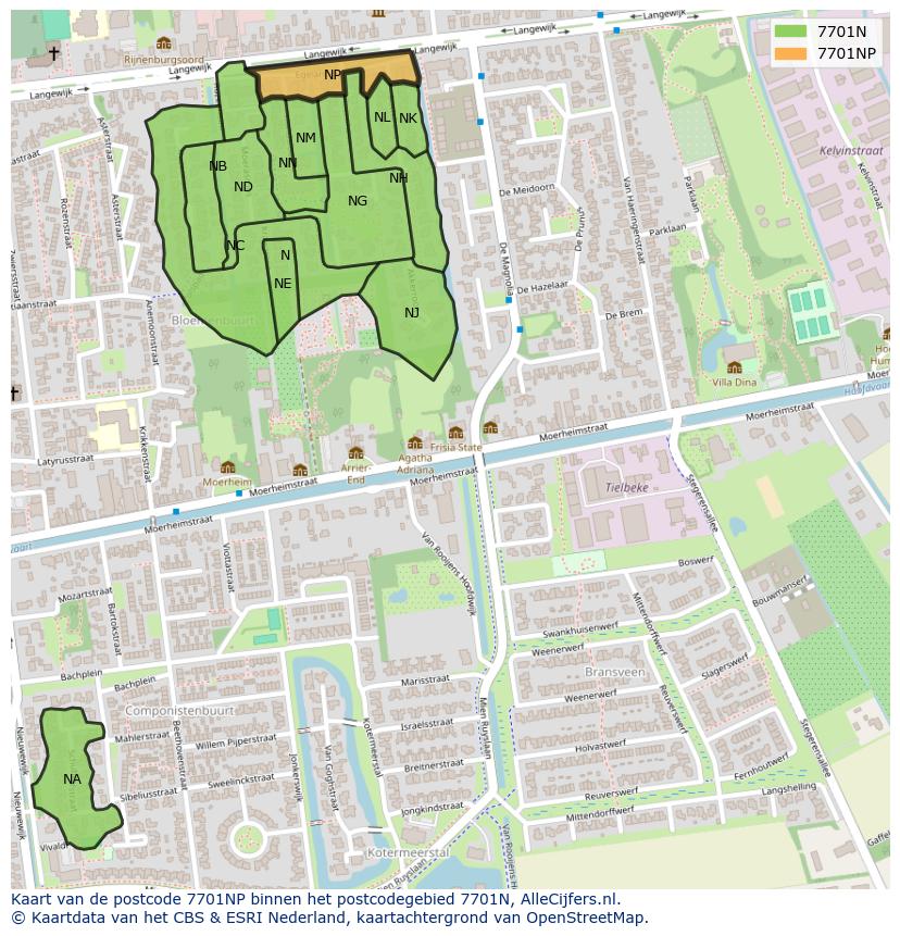 Afbeelding van het postcodegebied 7701 NP op de kaart.