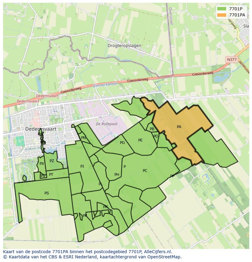 Afbeelding van het postcodegebied 7701 PA op de kaart.