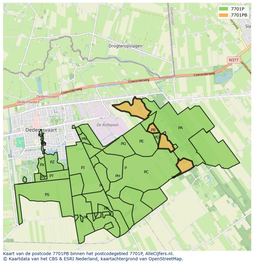Afbeelding van het postcodegebied 7701 PB op de kaart.