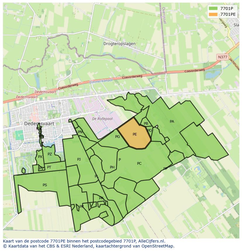 Afbeelding van het postcodegebied 7701 PE op de kaart.