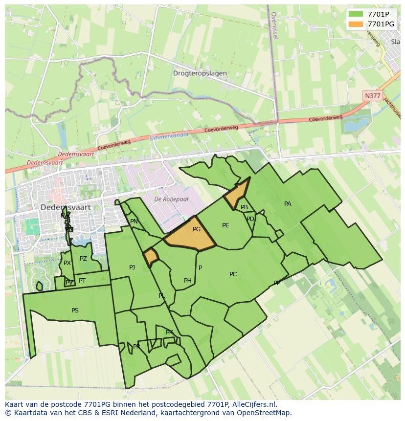 Afbeelding van het postcodegebied 7701 PG op de kaart.
