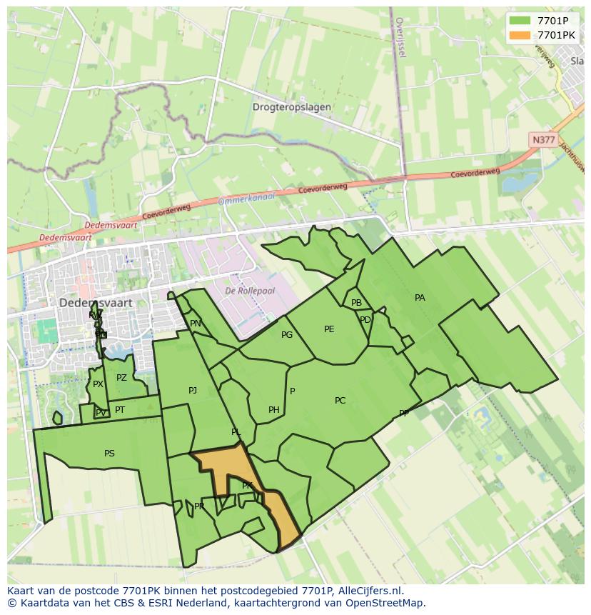 Afbeelding van het postcodegebied 7701 PK op de kaart.