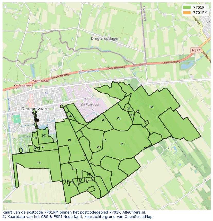 Afbeelding van het postcodegebied 7701 PM op de kaart.