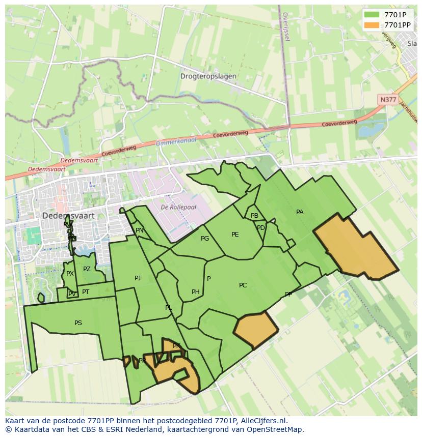 Afbeelding van het postcodegebied 7701 PP op de kaart.