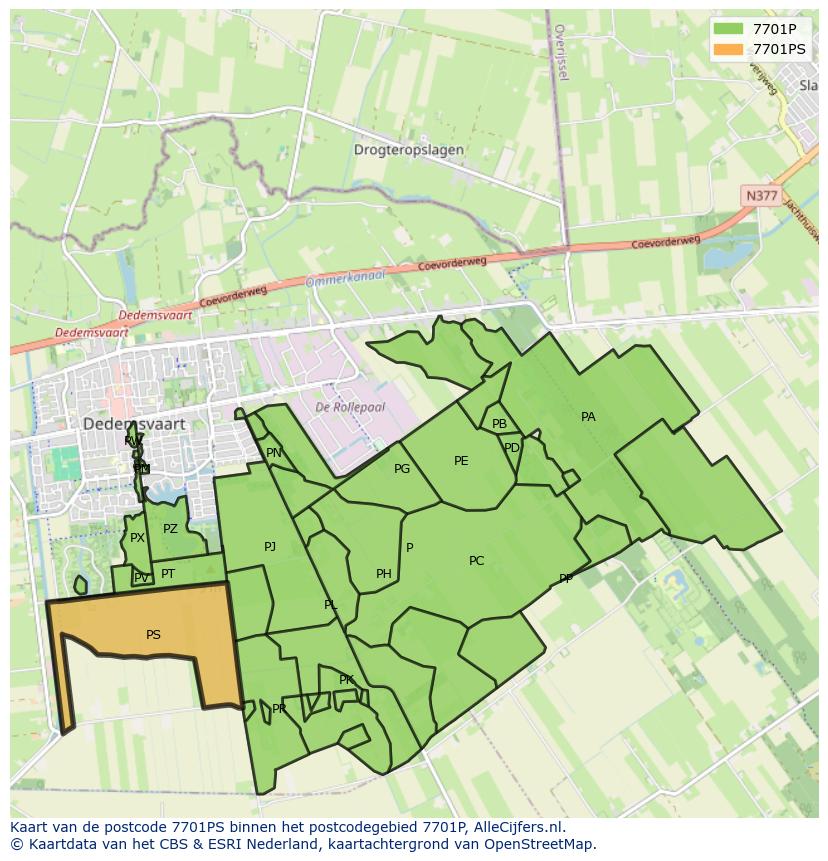 Afbeelding van het postcodegebied 7701 PS op de kaart.
