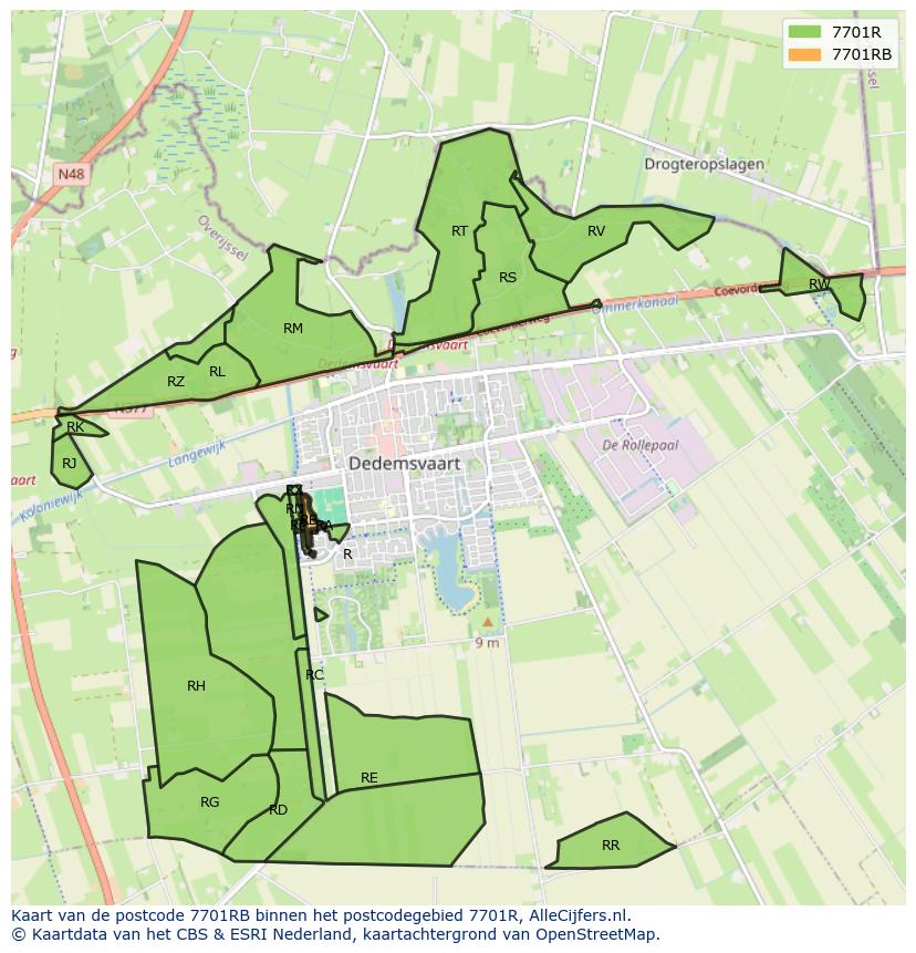 Afbeelding van het postcodegebied 7701 RB op de kaart.