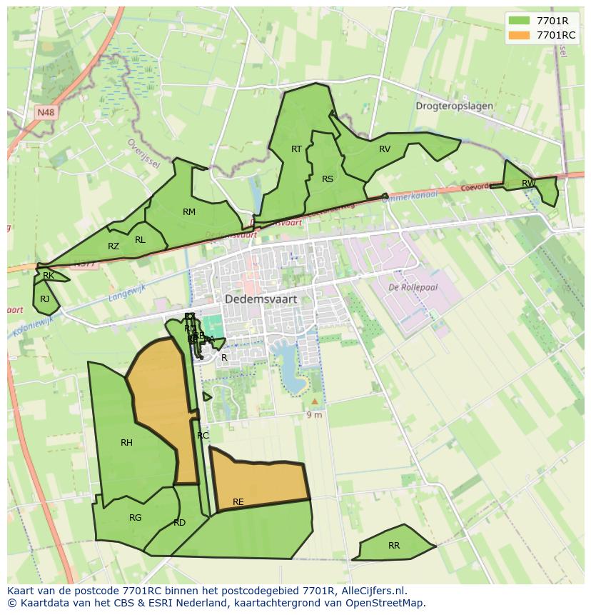 Afbeelding van het postcodegebied 7701 RC op de kaart.