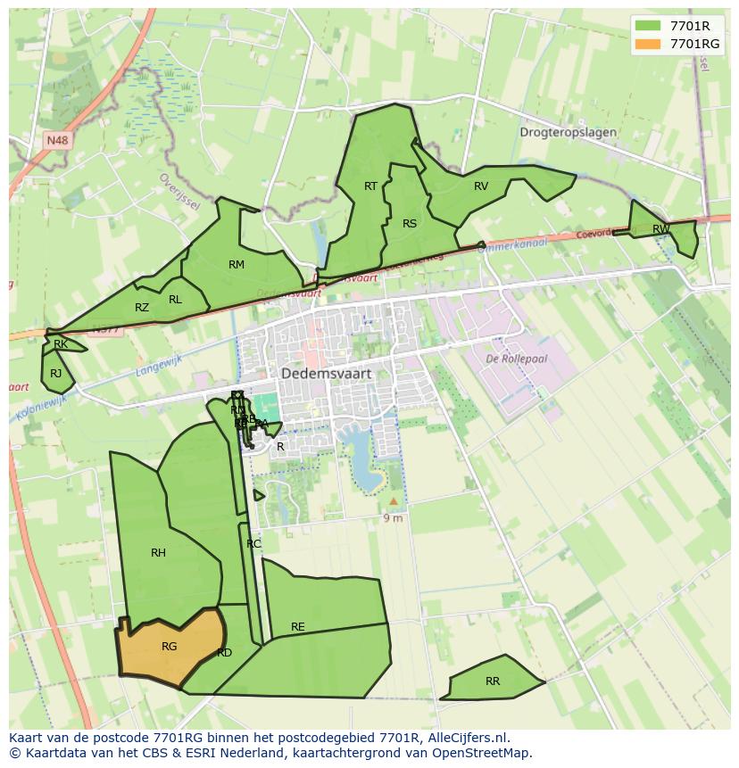 Afbeelding van het postcodegebied 7701 RG op de kaart.