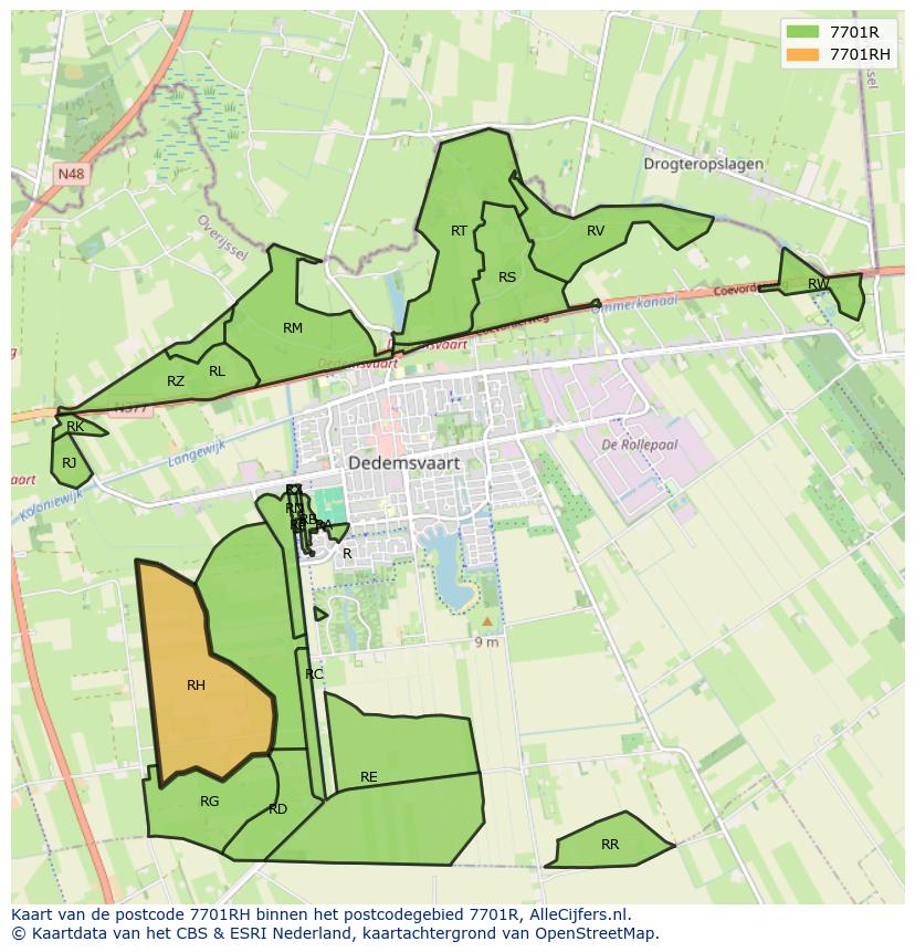 Afbeelding van het postcodegebied 7701 RH op de kaart.