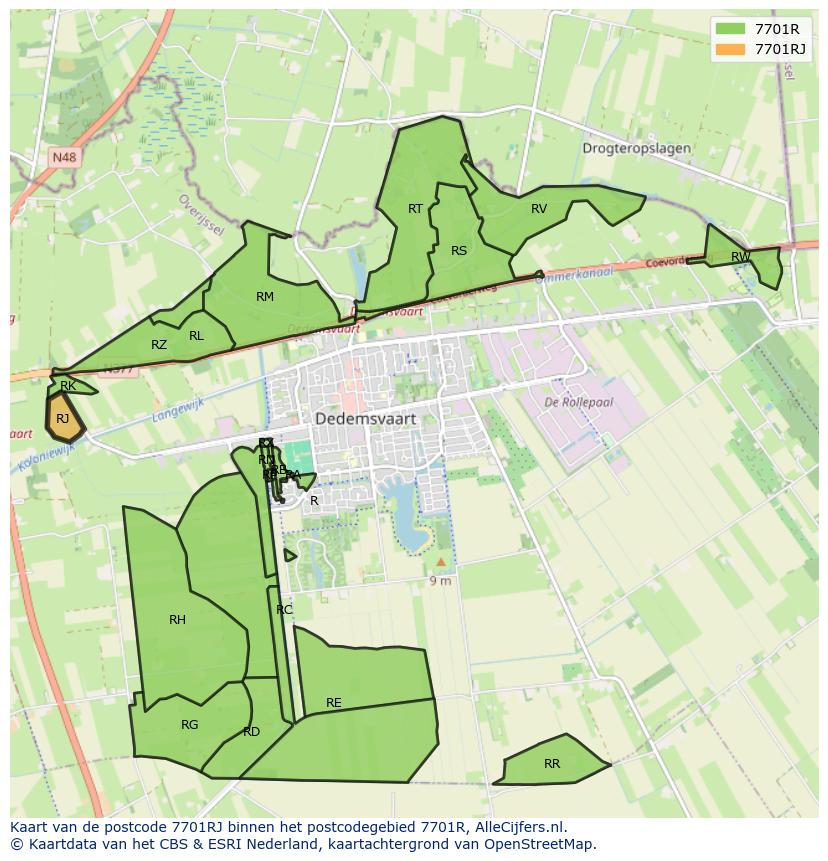 Afbeelding van het postcodegebied 7701 RJ op de kaart.