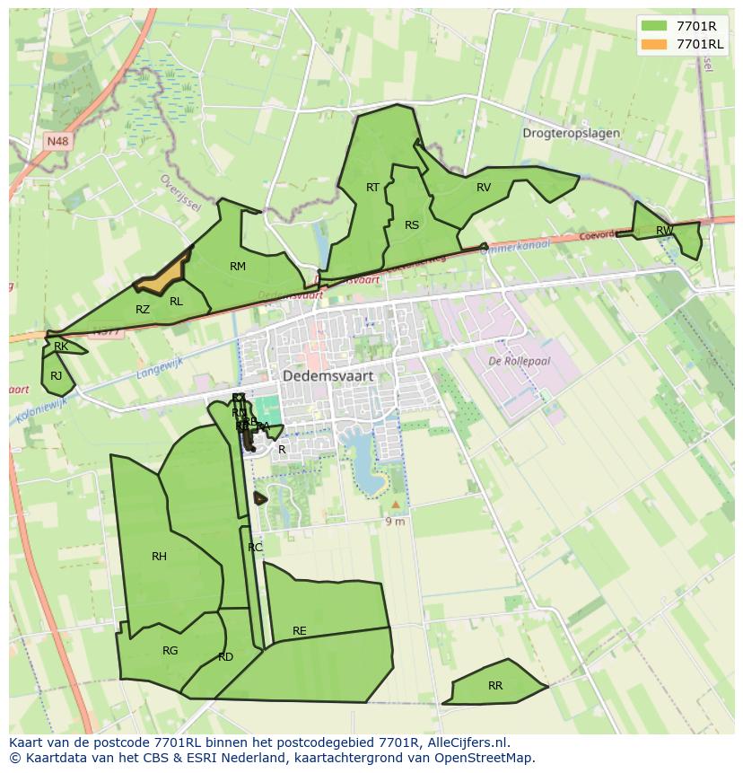 Afbeelding van het postcodegebied 7701 RL op de kaart.