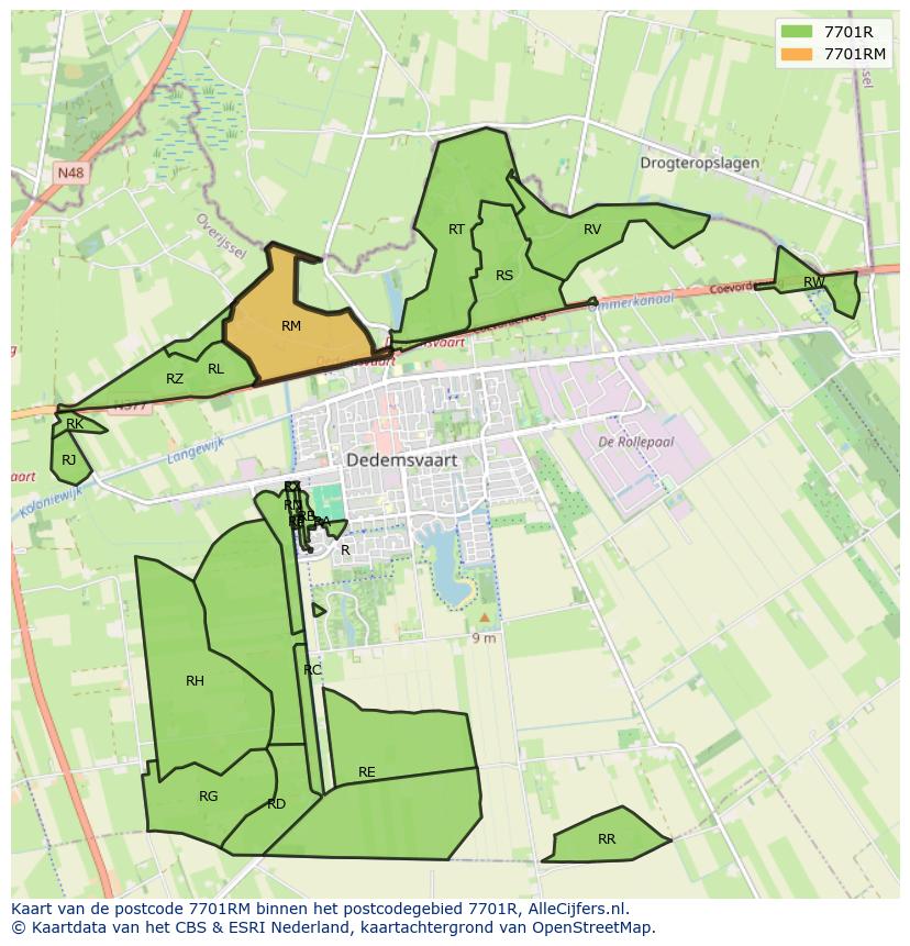 Afbeelding van het postcodegebied 7701 RM op de kaart.