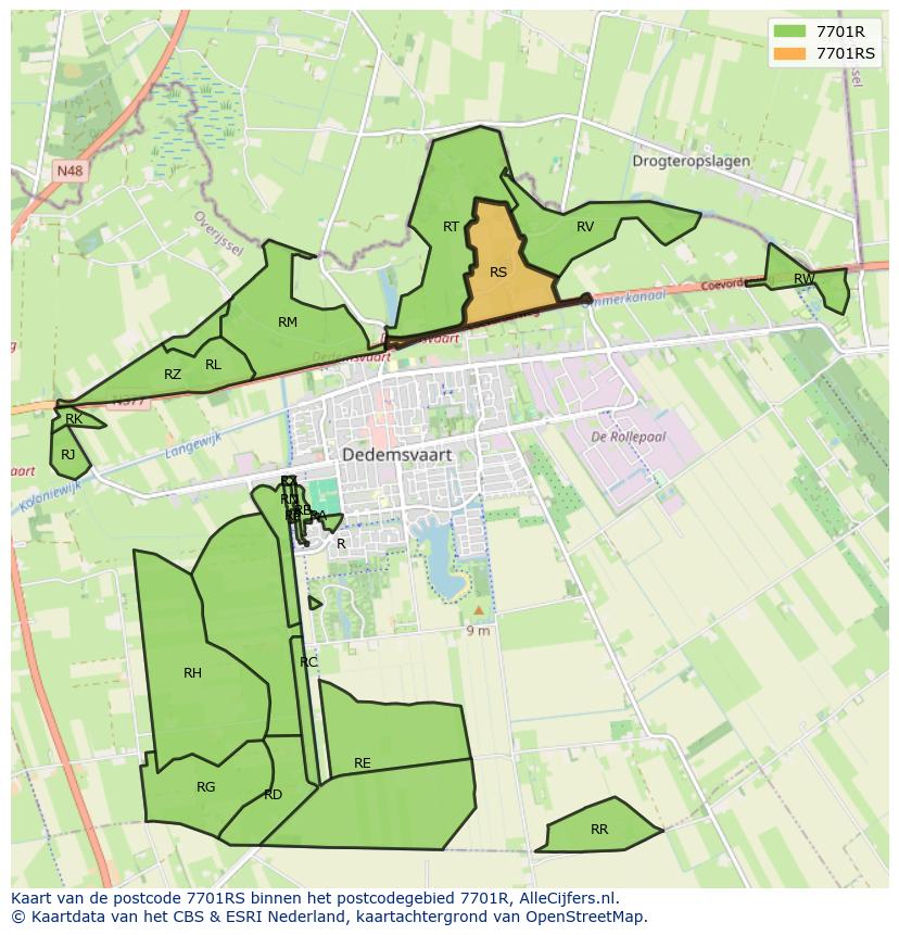 Afbeelding van het postcodegebied 7701 RS op de kaart.