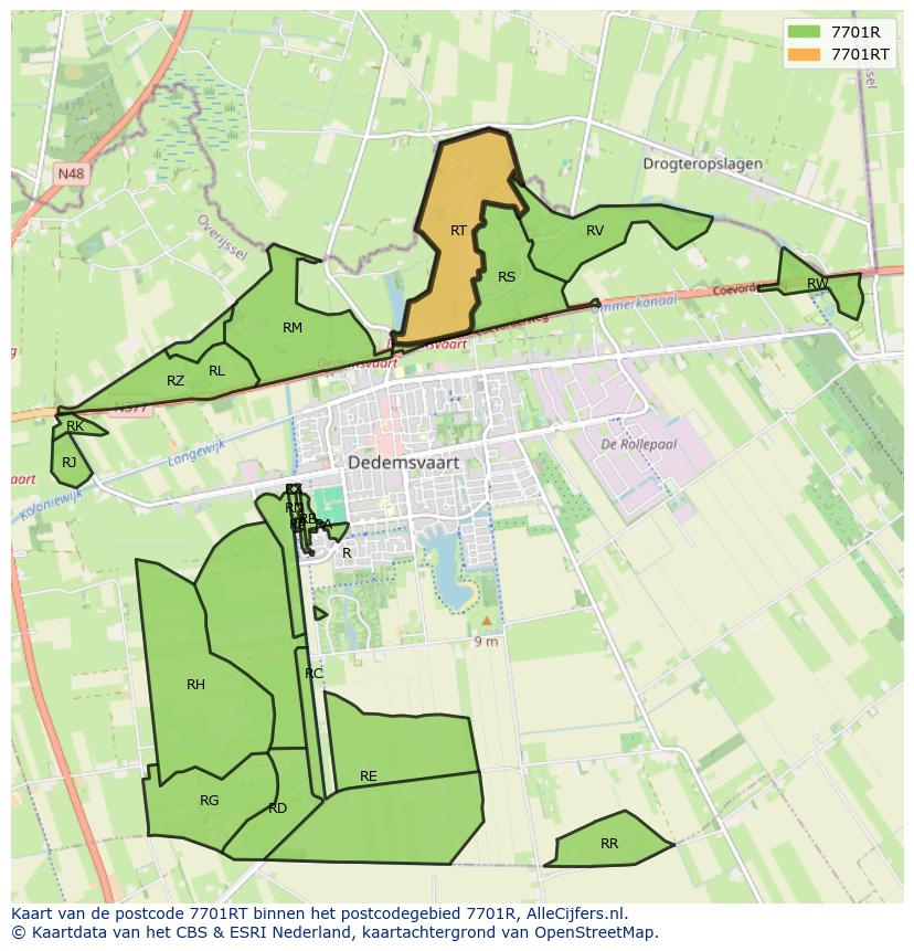 Afbeelding van het postcodegebied 7701 RT op de kaart.