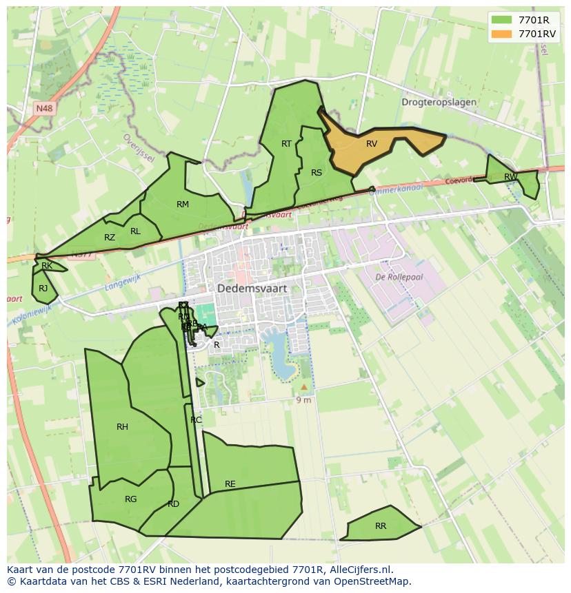 Afbeelding van het postcodegebied 7701 RV op de kaart.