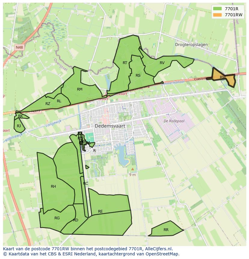 Afbeelding van het postcodegebied 7701 RW op de kaart.