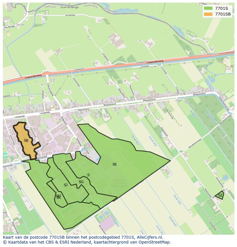 Afbeelding van het postcodegebied 7701 SB op de kaart.