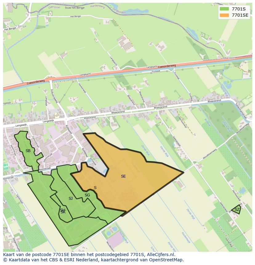 Afbeelding van het postcodegebied 7701 SE op de kaart.