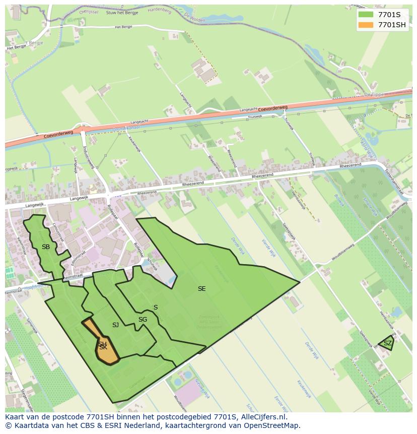 Afbeelding van het postcodegebied 7701 SH op de kaart.