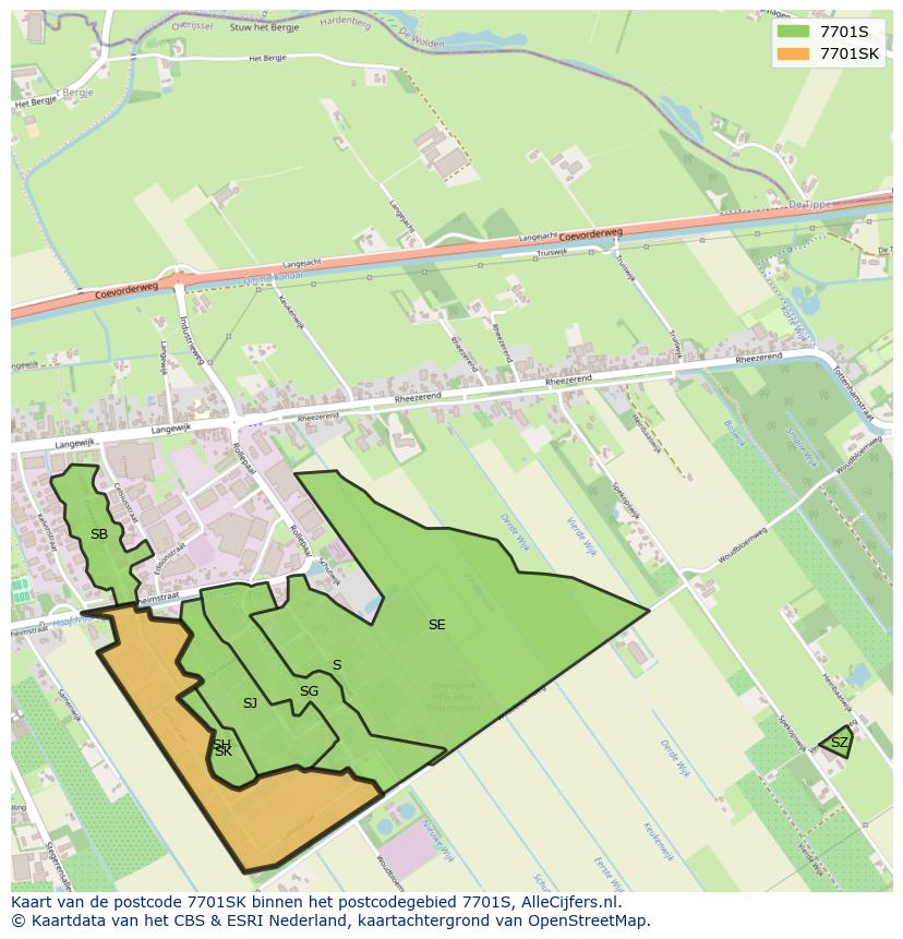 Afbeelding van het postcodegebied 7701 SK op de kaart.