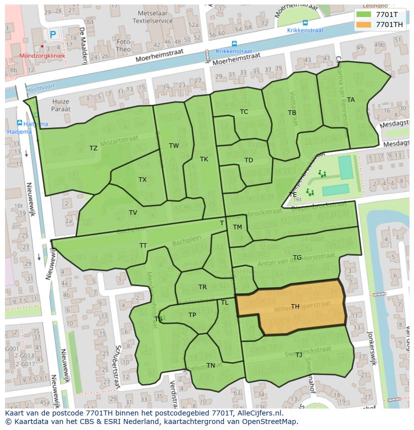 Afbeelding van het postcodegebied 7701 TH op de kaart.