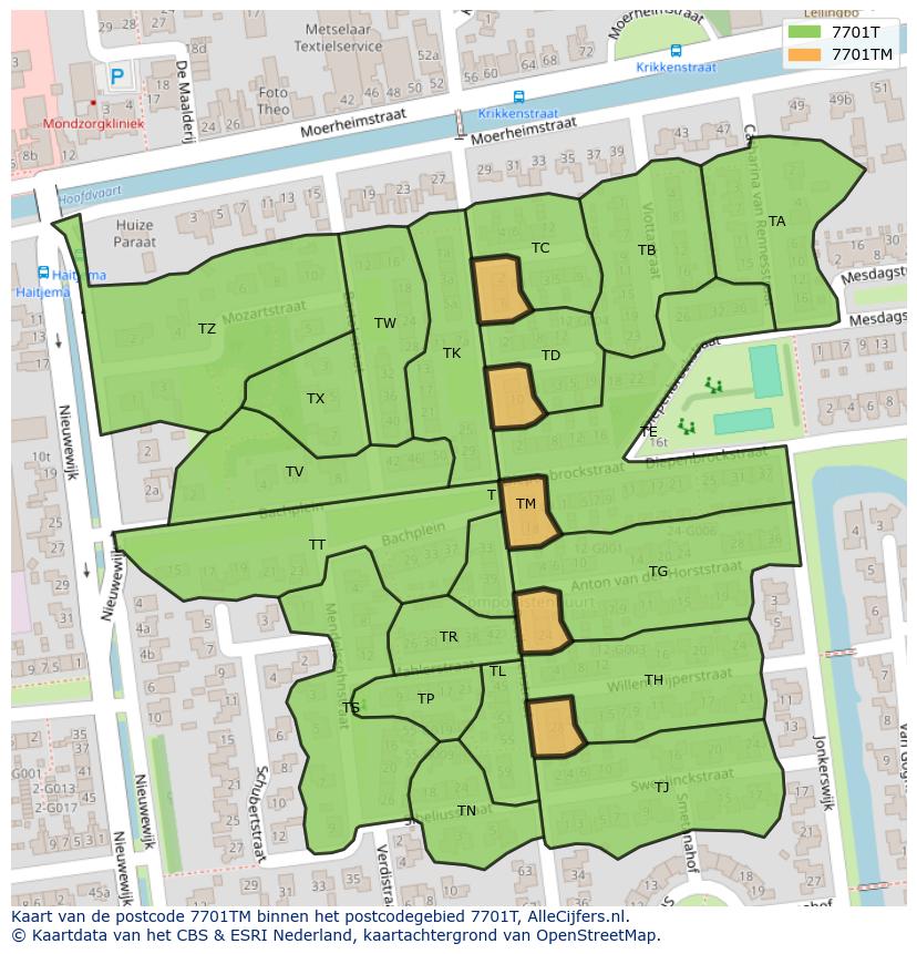 Afbeelding van het postcodegebied 7701 TM op de kaart.