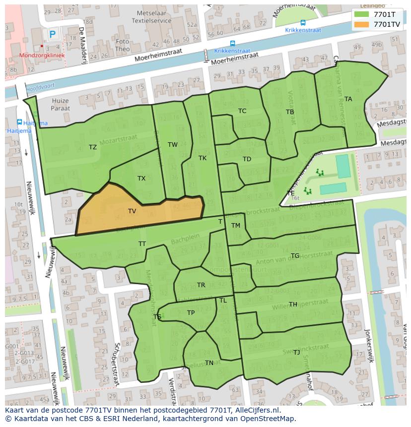 Afbeelding van het postcodegebied 7701 TV op de kaart.