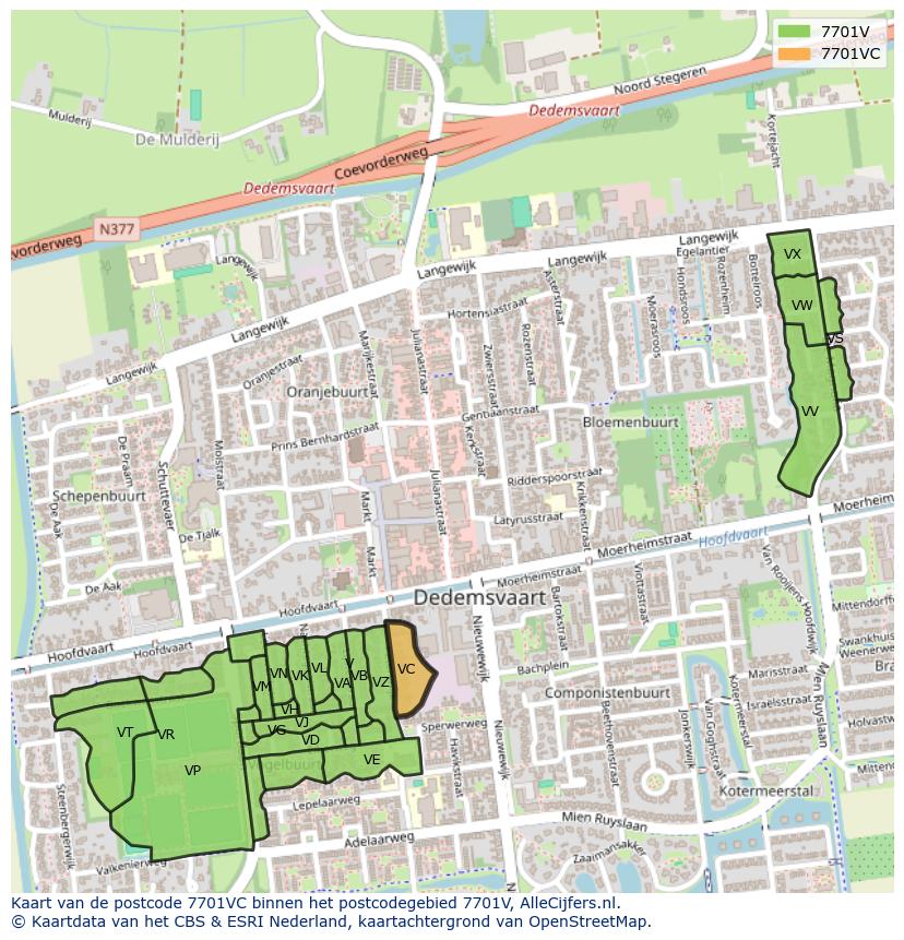 Afbeelding van het postcodegebied 7701 VC op de kaart.