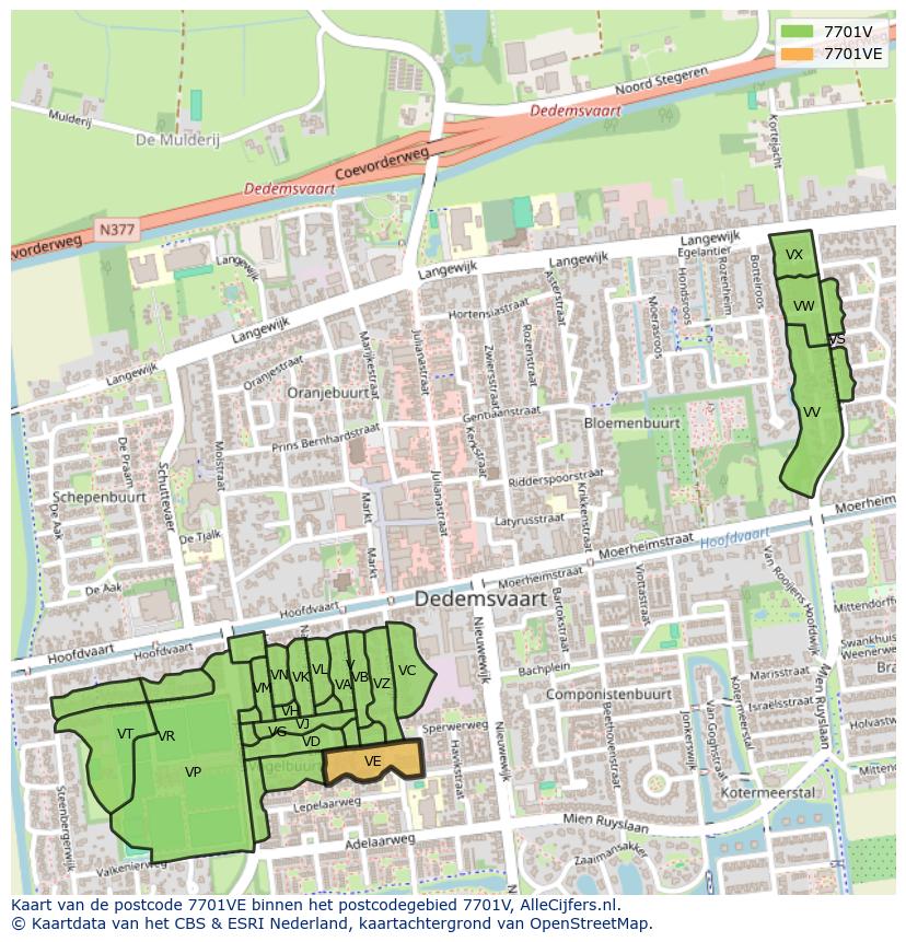 Afbeelding van het postcodegebied 7701 VE op de kaart.