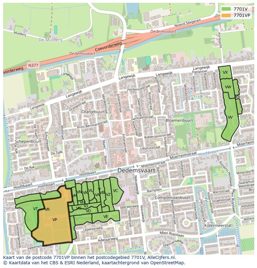 Afbeelding van het postcodegebied 7701 VP op de kaart.