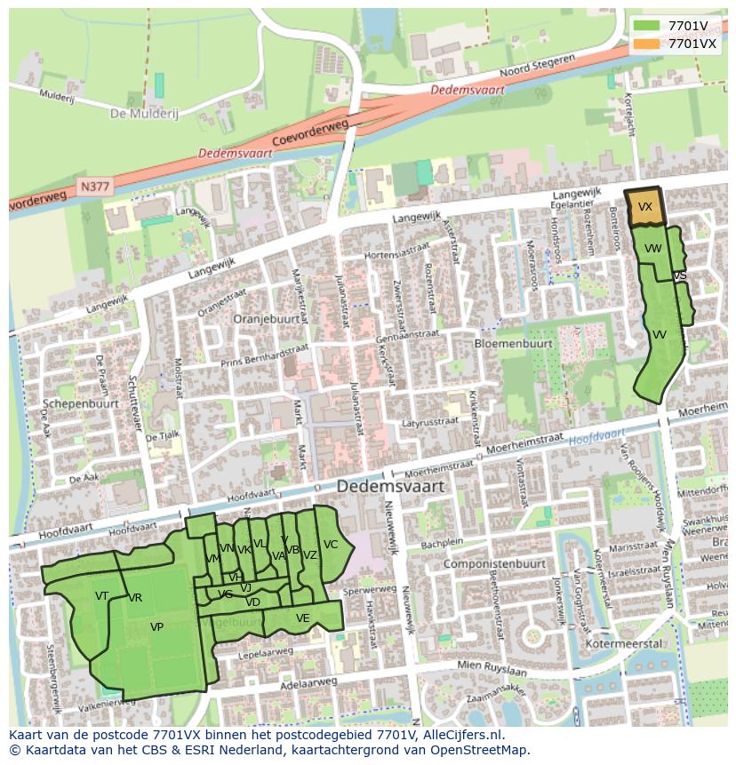 Afbeelding van het postcodegebied 7701 VX op de kaart.