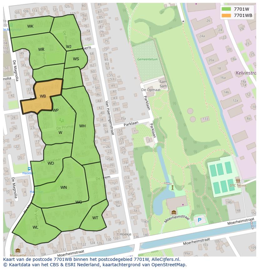 Afbeelding van het postcodegebied 7701 WB op de kaart.