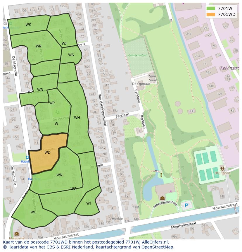Afbeelding van het postcodegebied 7701 WD op de kaart.