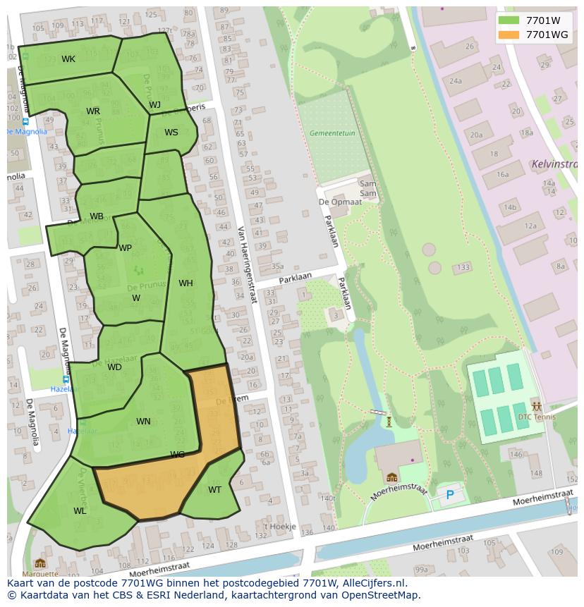 Afbeelding van het postcodegebied 7701 WG op de kaart.