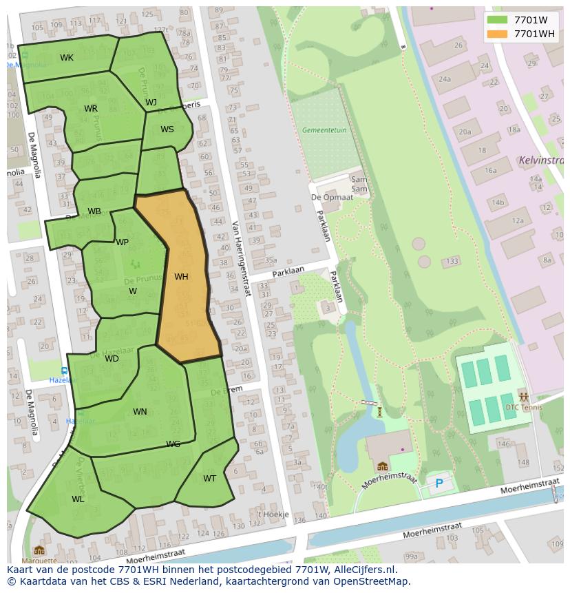 Afbeelding van het postcodegebied 7701 WH op de kaart.