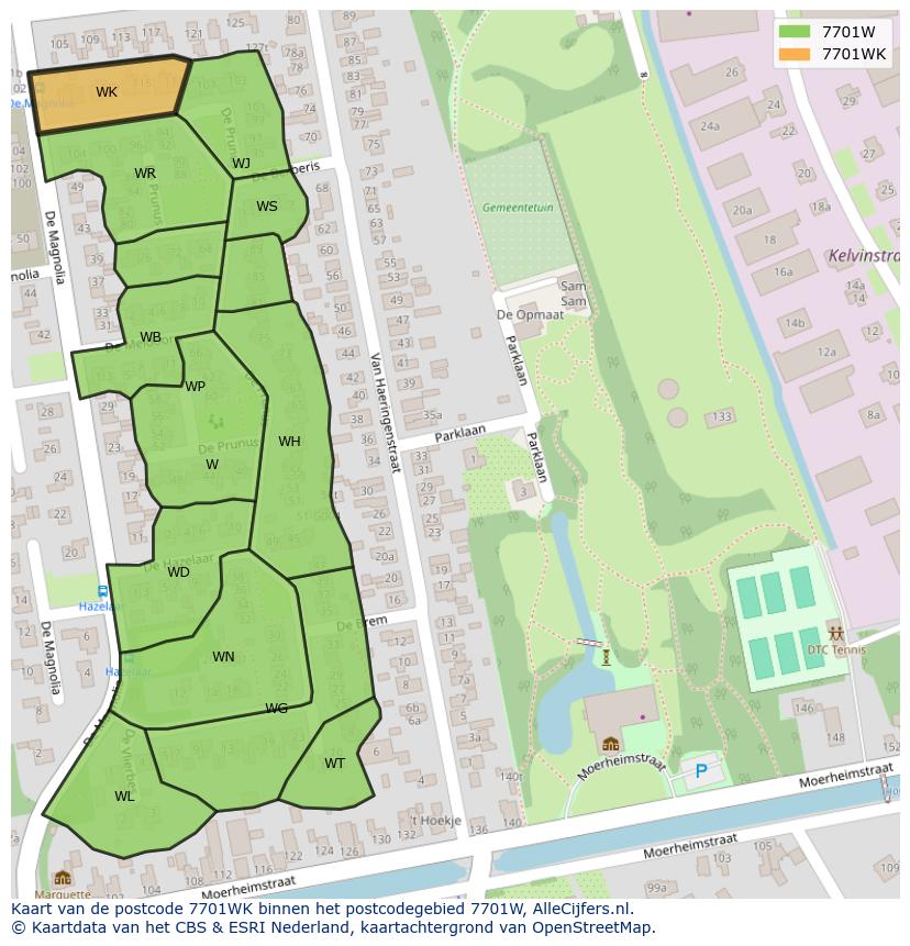 Afbeelding van het postcodegebied 7701 WK op de kaart.