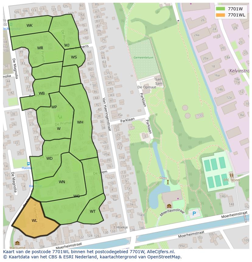 Afbeelding van het postcodegebied 7701 WL op de kaart.