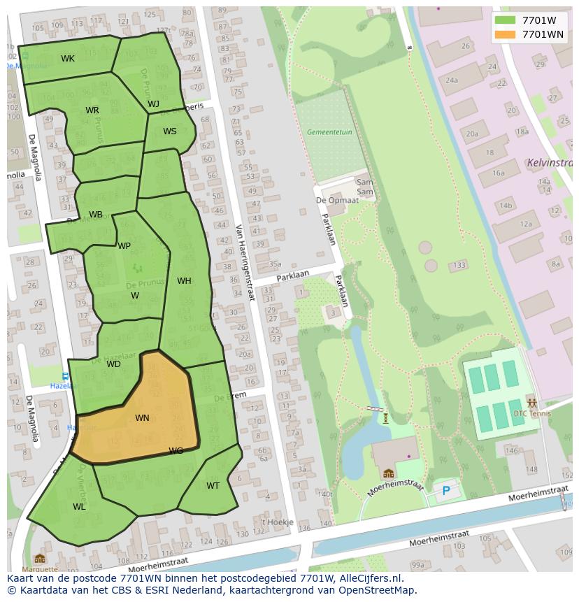 Afbeelding van het postcodegebied 7701 WN op de kaart.
