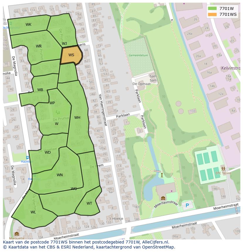 Afbeelding van het postcodegebied 7701 WS op de kaart.