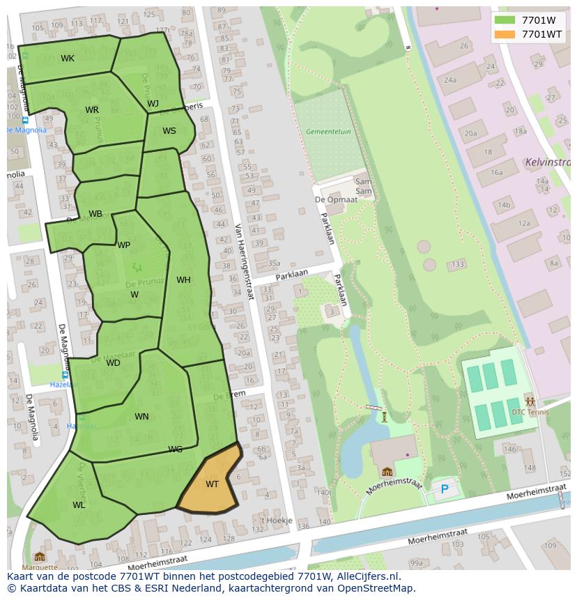 Afbeelding van het postcodegebied 7701 WT op de kaart.