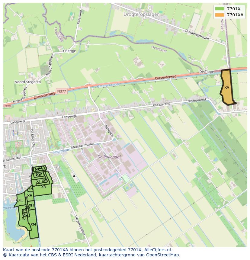 Afbeelding van het postcodegebied 7701 XA op de kaart.
