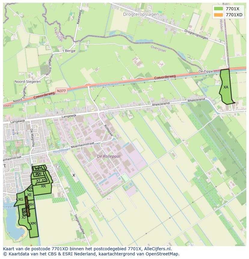 Afbeelding van het postcodegebied 7701 XD op de kaart.