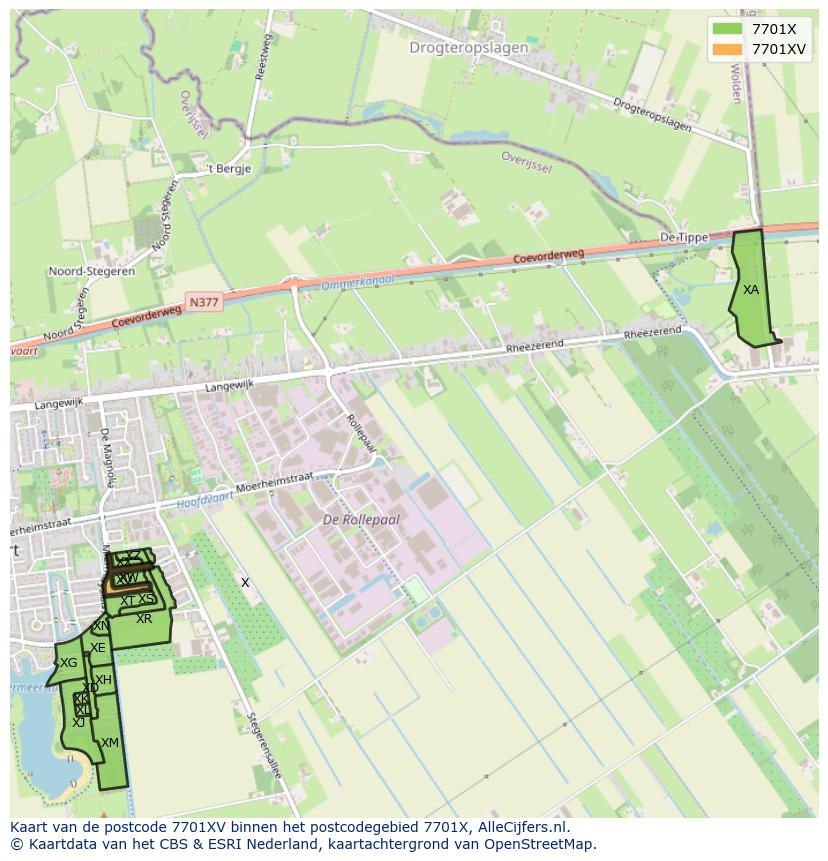 Afbeelding van het postcodegebied 7701 XV op de kaart.