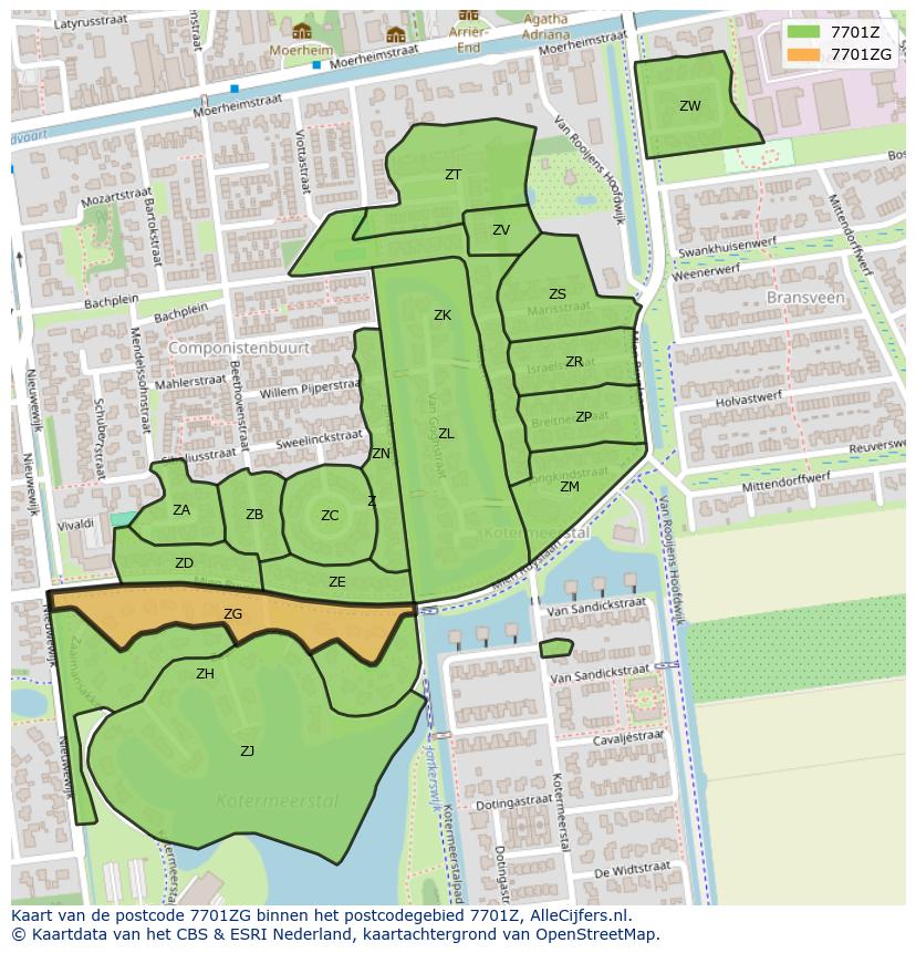Afbeelding van het postcodegebied 7701 ZG op de kaart.