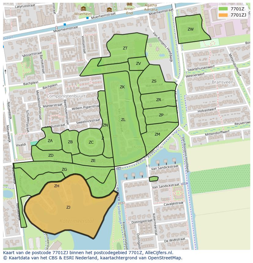 Afbeelding van het postcodegebied 7701 ZJ op de kaart.
